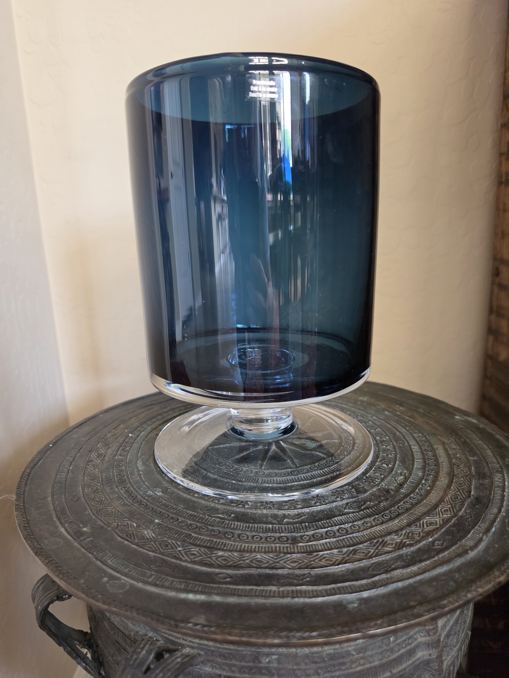 Zodax Luxury Home Accents Midnight Blue Glass Footed Hurricane 9 x 5.75"